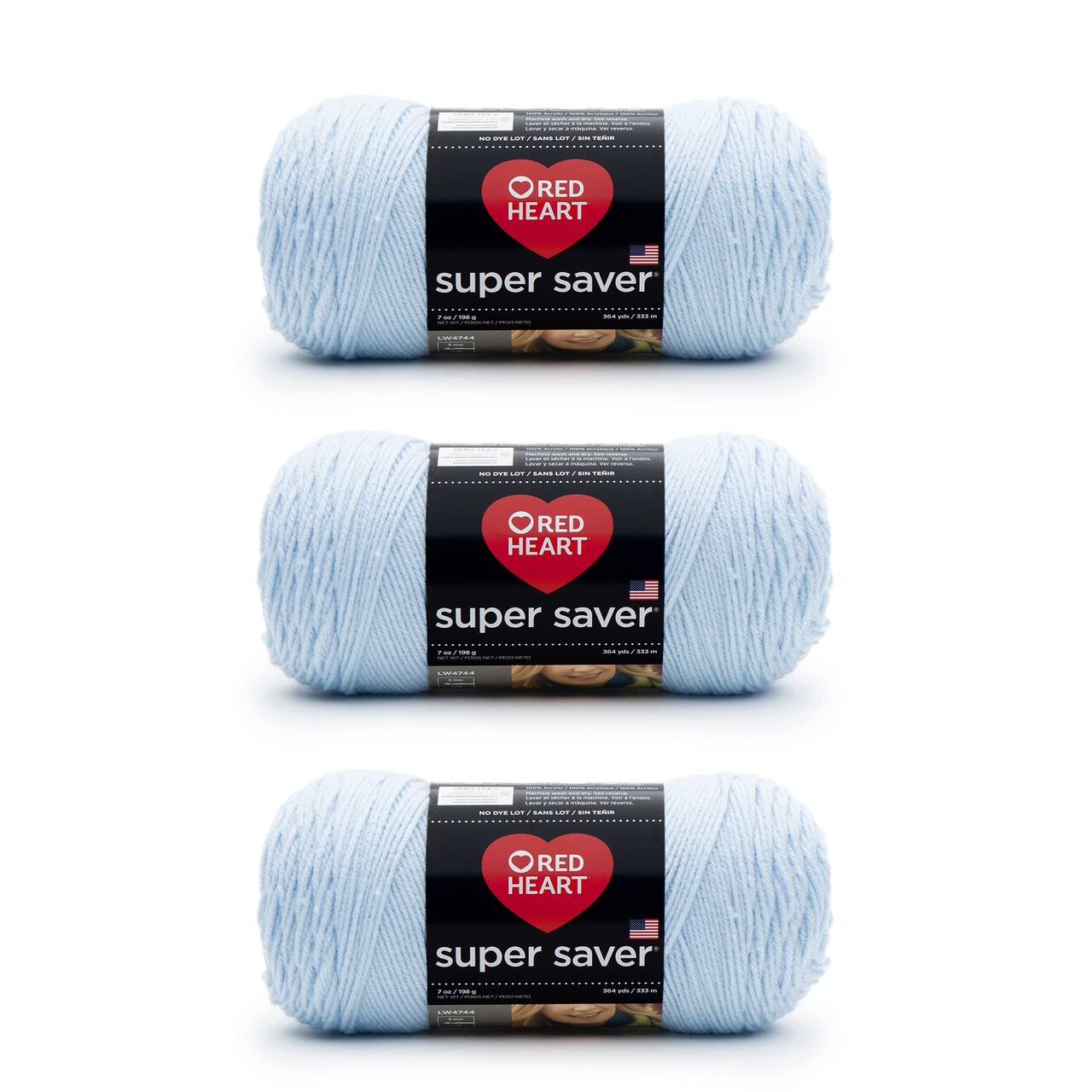 Red Heart Super Saver Light Blue Yarn - 3 Pack of 198g/7oz - Acrylic - 4 Medium (Worsted) - 364 Yards - Knitting/Crochet